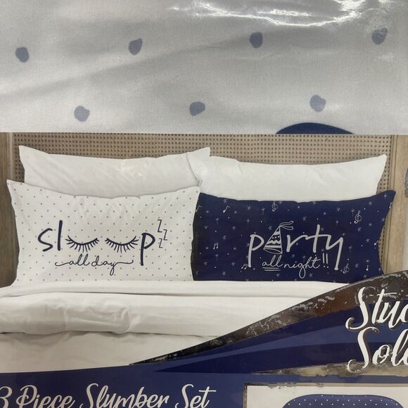 Studio Soleil 3 Piece Slumber Set Sleep & Party Pillow Cases W/Eyemask New - Picture 2 of 4
